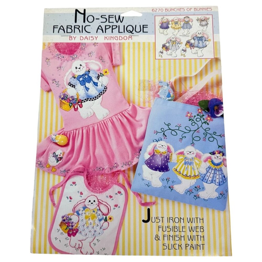 Daisy Kingdom No-Sew Fabric Applique Bunches of Bunnies Iron On #6270 Rabbit